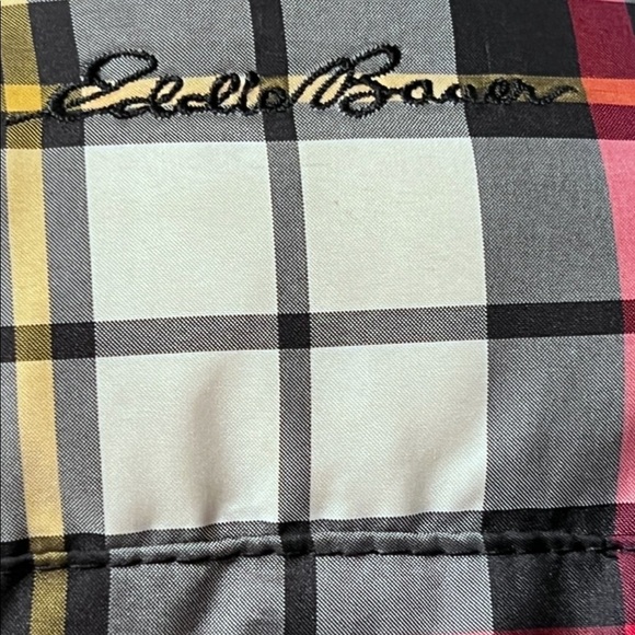 Eddie Bauer Down Vest red black yellow Plaid Small  pockets Zip Snap Enclosure - Picture 8 of 14